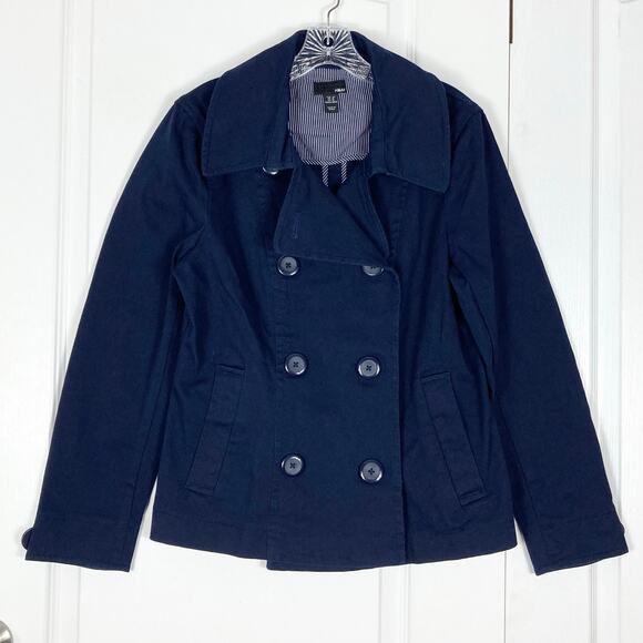 NWOT H&M Jacket 16 Navy Collar Double Breasted Buttons Cotton Elastane - Picture 3 of 16